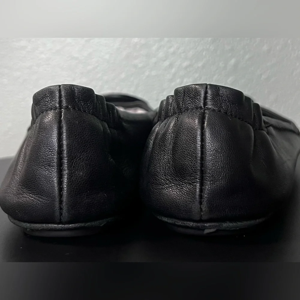 Tory Burch Black Leather Reva Travel Ballet Flats Casual Classic Office Business